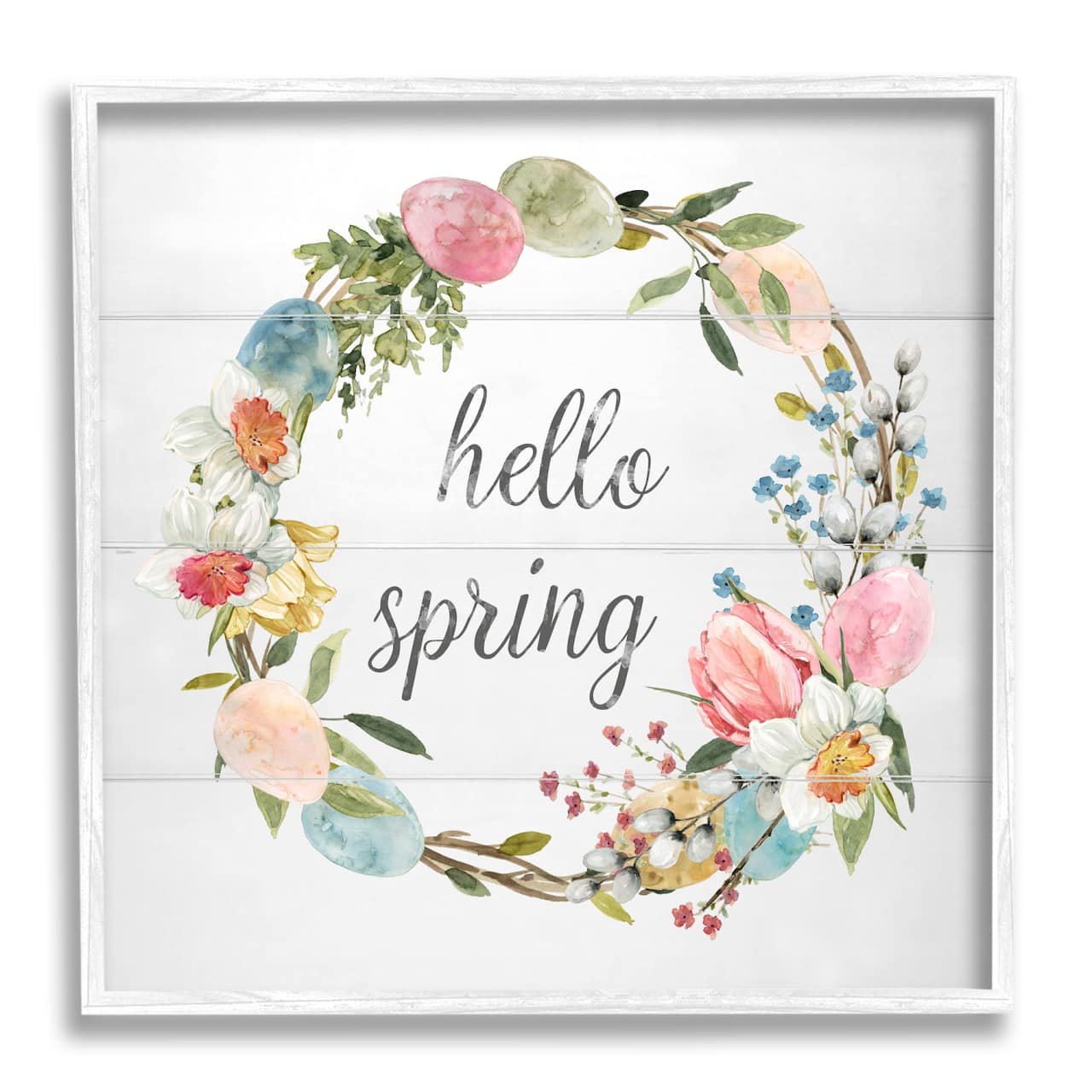 Stupell Industries Hello Spring Floral Egg Wreath Framed Giclee Art